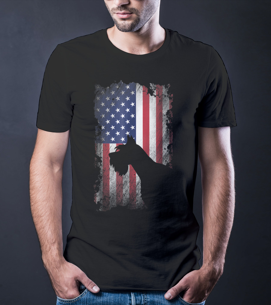 Giant Schnauzer Silhouette With American Flag USA Patriotic T-Shirt