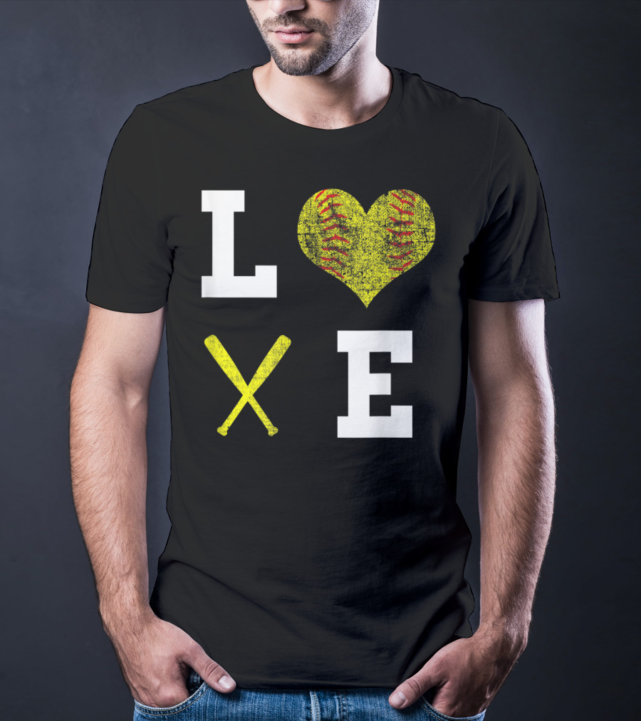 LOVE Softball Heart Bat Stitch Girls Softballism T-Shirt