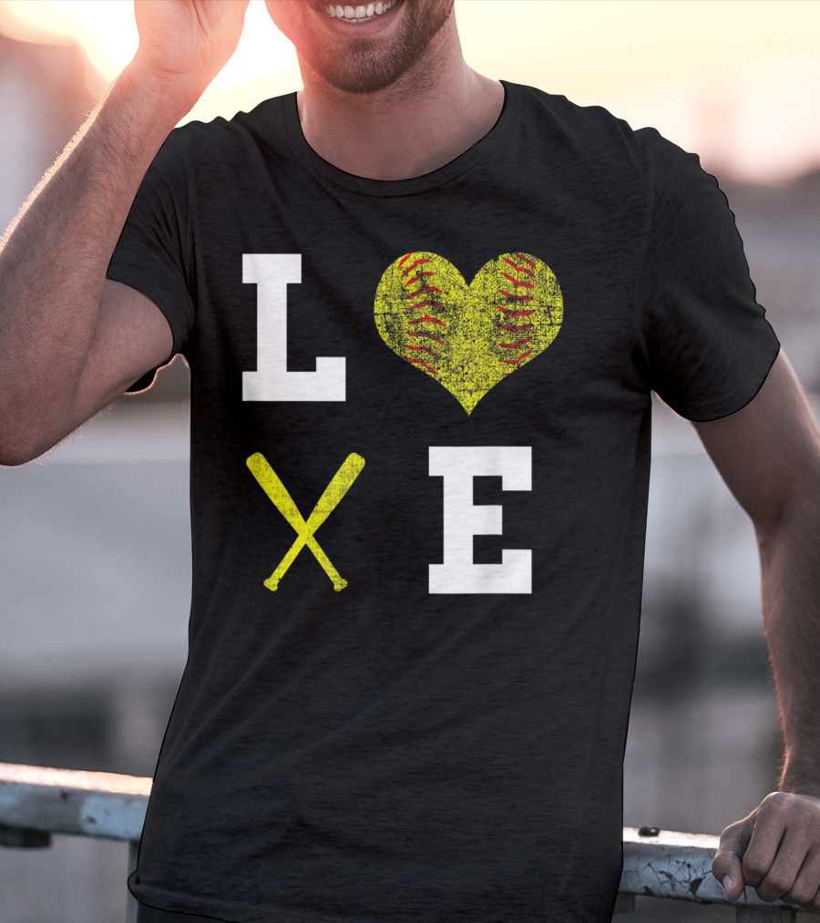 LOVE Softball Heart Bat Stitch Girls Softballism T-Shirt