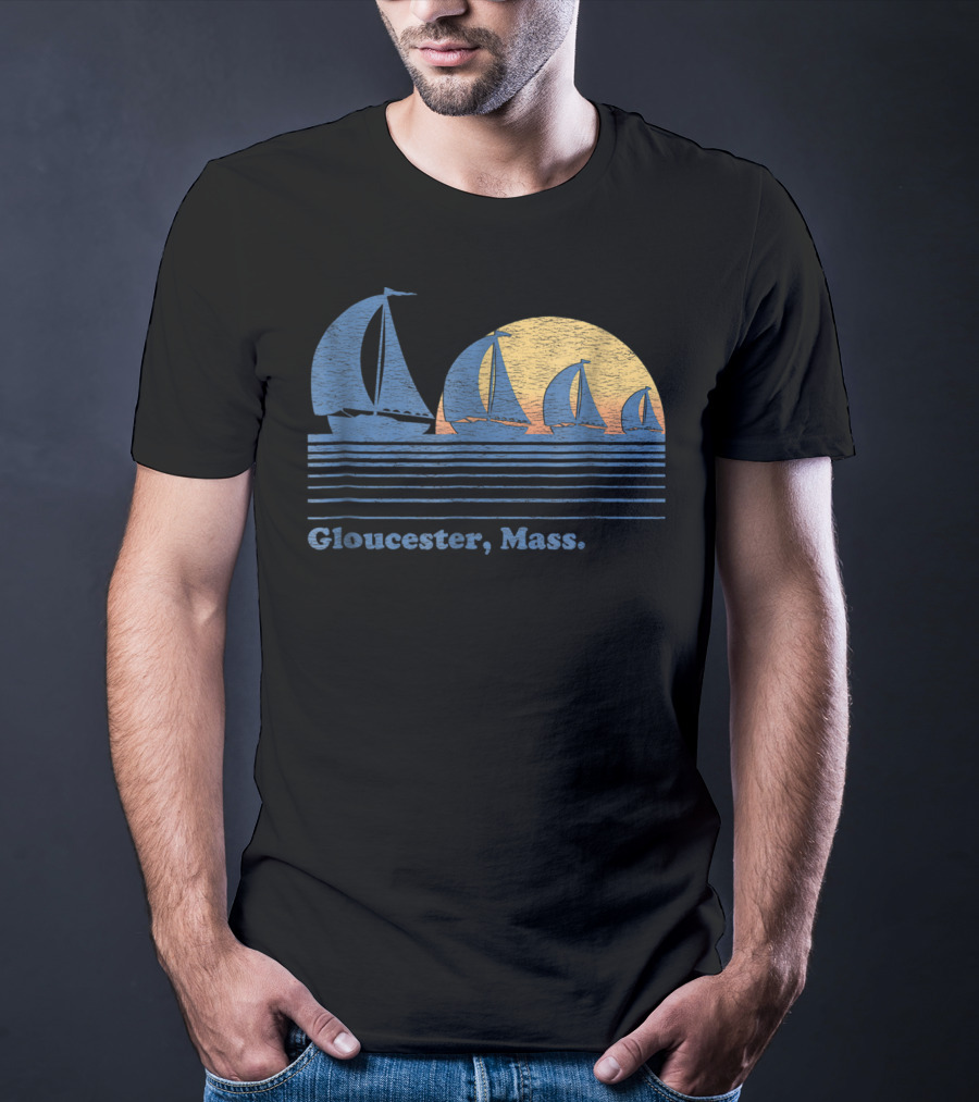 Gloucester Mass Vintage Sailboats And Sunset Scene T-Shirt