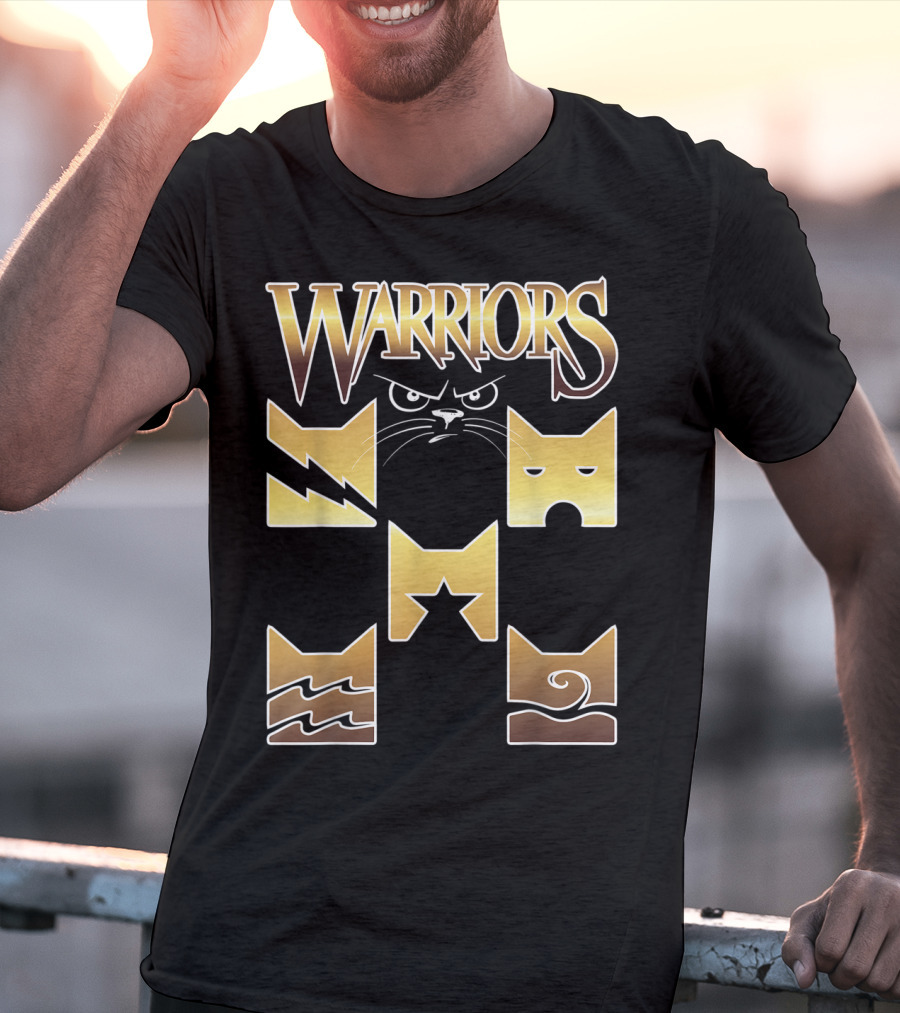 WARRIORS Golden Clan Cat Icons With Lightning, Eye, Star, Wave Symbols T-Shirt