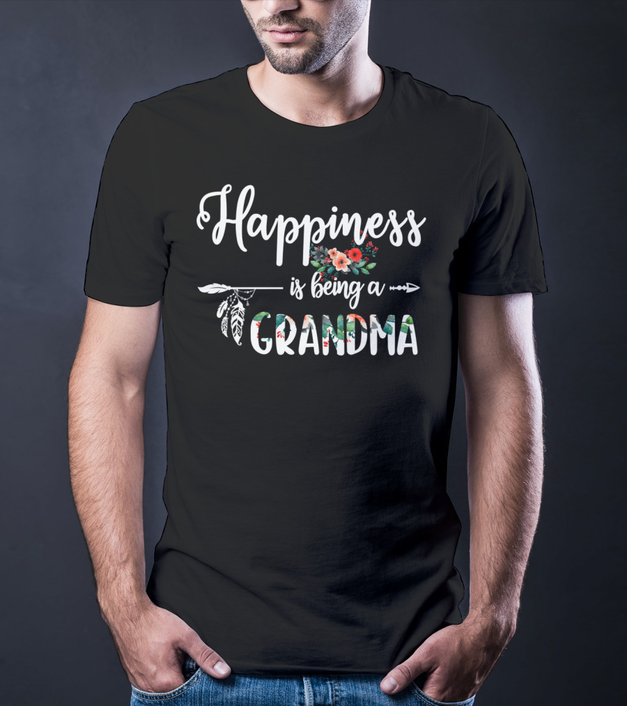 Happiness Is Being A Grandma Floral Arrow Feathers T-Shirt