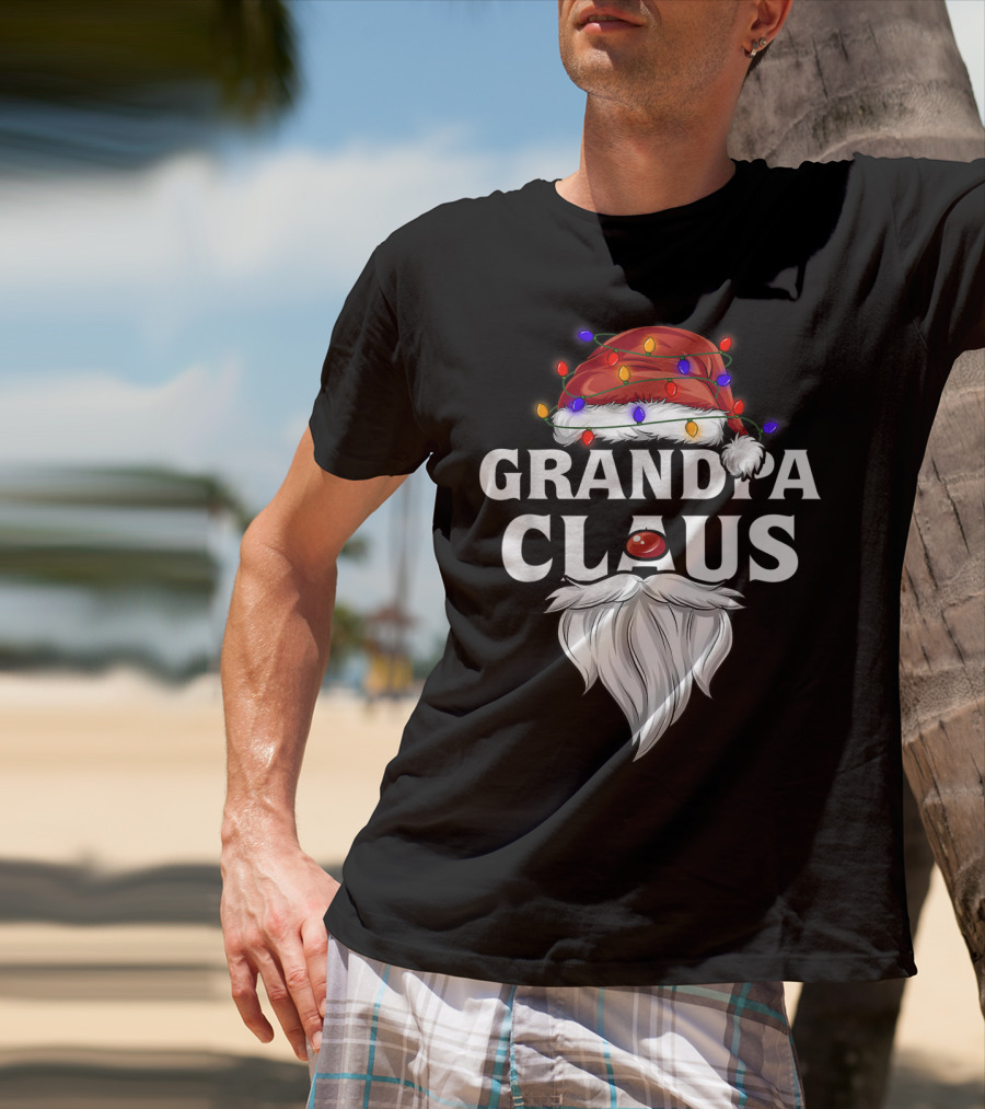 Grandpa Claus Santa Hat Christmas Lights Beard T-Shirt