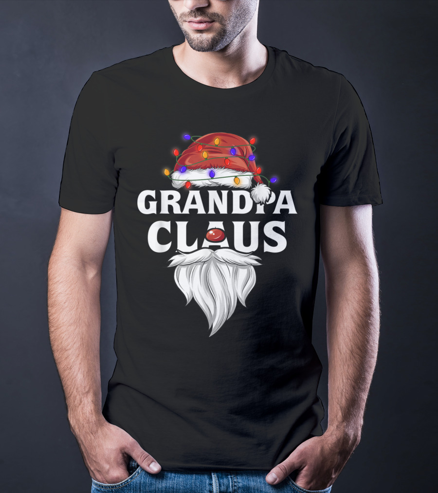 Grandpa Claus Santa Hat Christmas Lights Beard T-Shirt