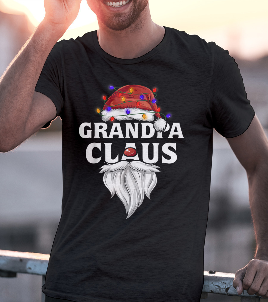 Grandpa Claus Santa Hat Christmas Lights Beard T-Shirt