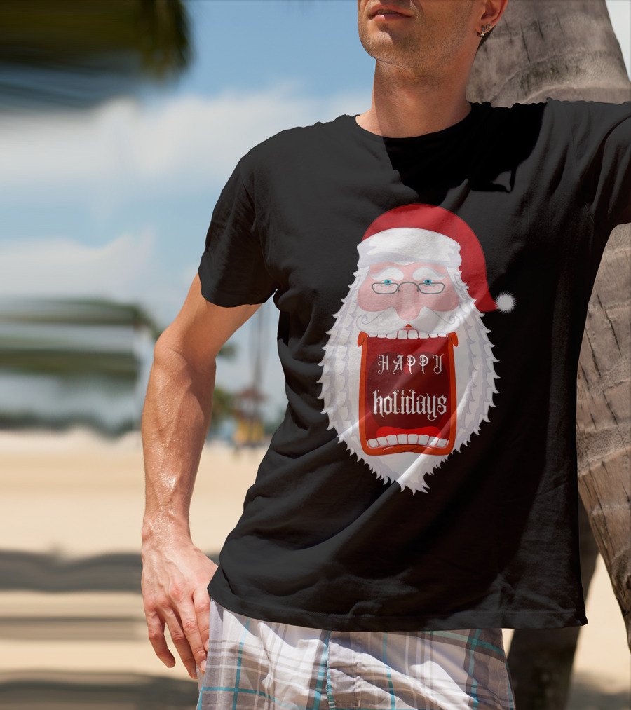 Happy Holidays Santa Zip Screaming Mouth With Glasses T-Shirt