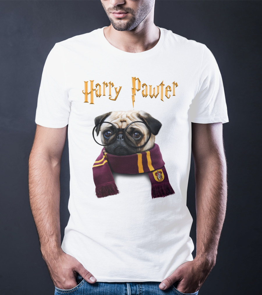 Harry Pawter Cute Puggy Dogs Potte Pups Wizard Pug With Glasses And Scarf T-Shirt