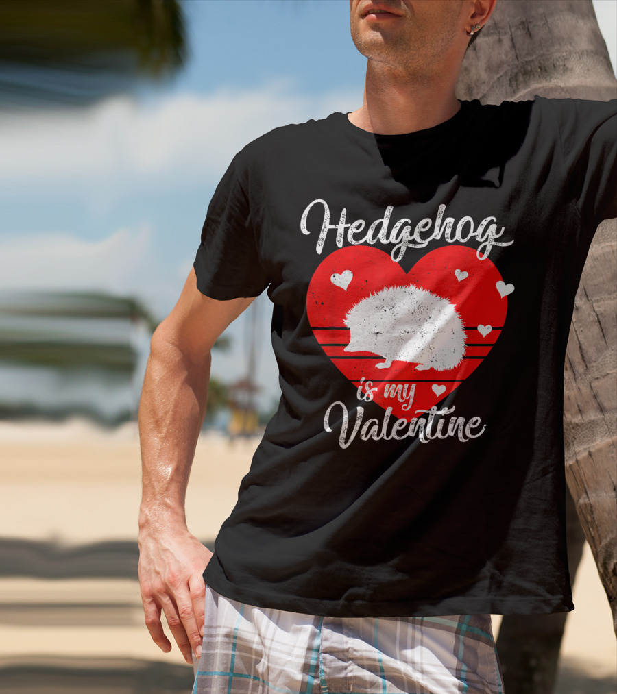 Hedgehog Is My Valentine Heart Silhouette With Small Hearts T-Shirt