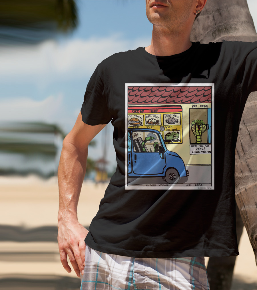 Hungry Snake Drives Through Reptile Lover Comic With Rat Sandwich And Frogs Legs T-Shirt