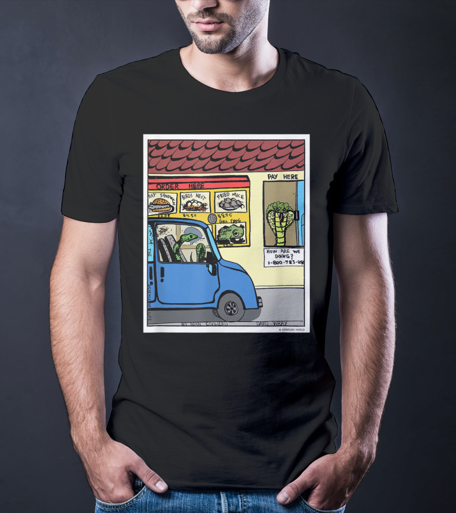 Hungry Snake Drives Through Reptile Lover Comic With Rat Sandwich And Frogs Legs T-Shirt