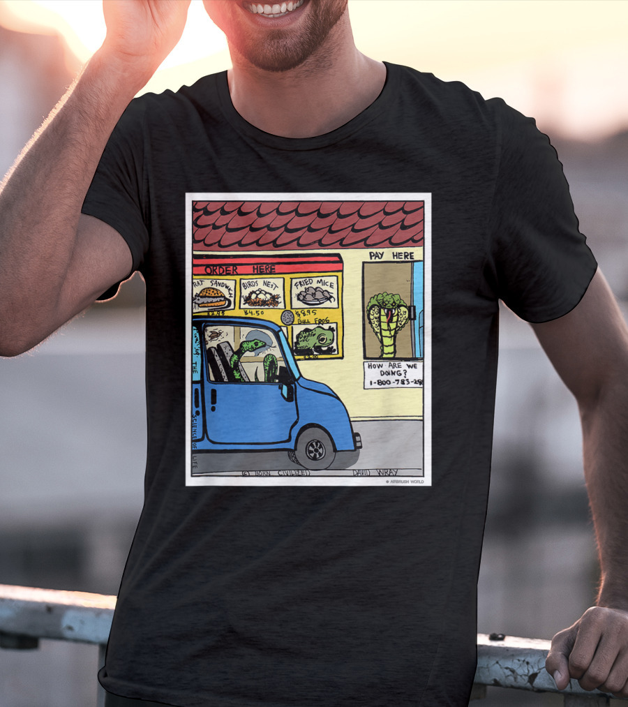 Hungry Snake Drives Through Reptile Lover Comic With Rat Sandwich And Frogs Legs T-Shirt