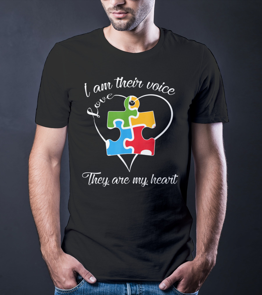 I Am Their Voice Love They Are My Heart Autism Puzzle Piece T-Shirt