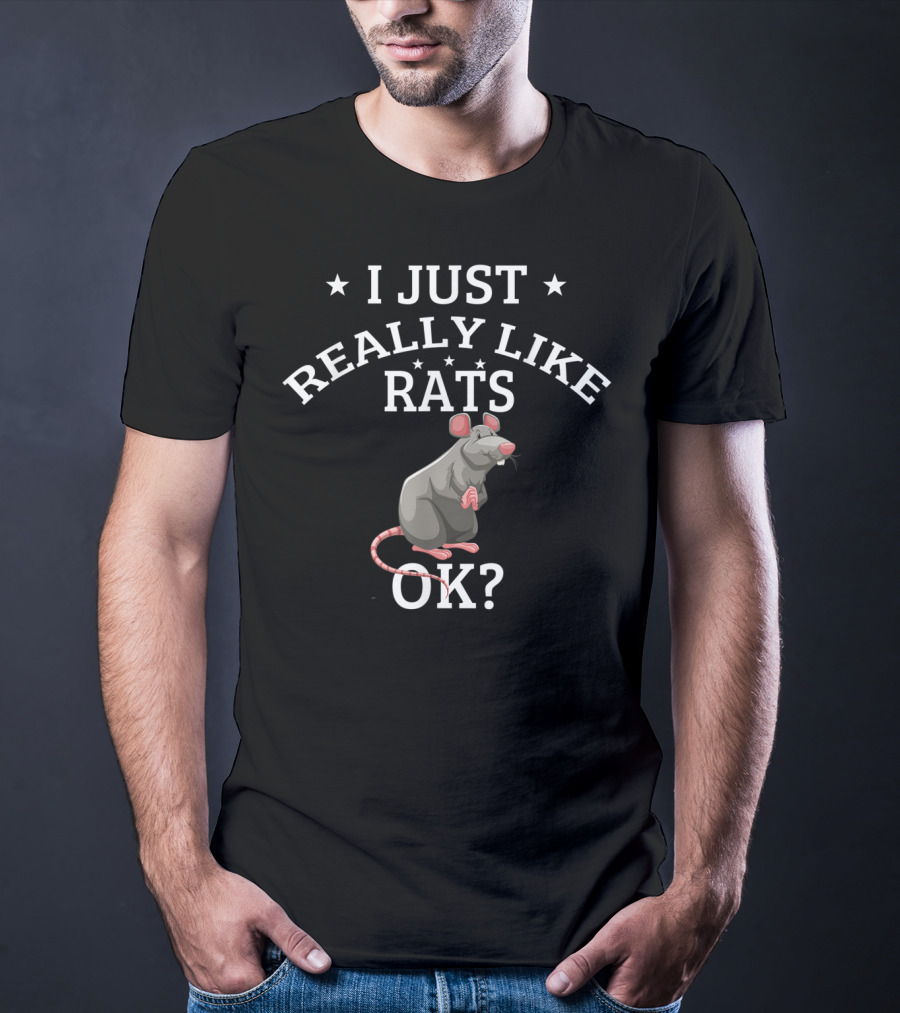 I Just Really Like Rats OK? Cute Rat Lovers Graphic With Stars And Cartoon Rat T-Shirt