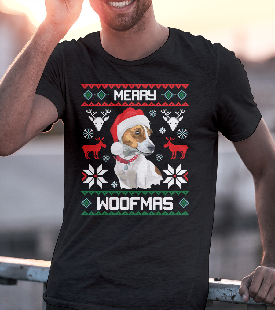 Merry Woofmas Jack Russell Terrier Dog Christmas Santa Hat T-Shirt