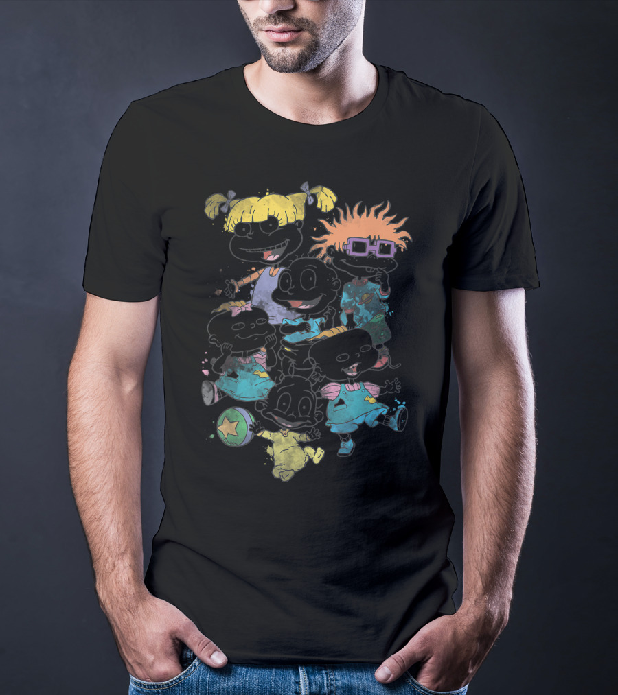 Rugrats Baby Group Watercolor Characters With Bright Outfits And Playful Expressions T-Shirt