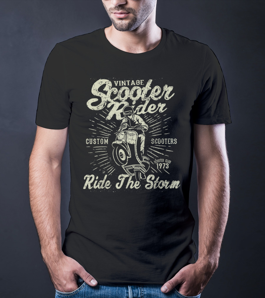 Vintage Scooter Rider Custom Scooters Club 1973 Ride The Storm T-Shirt