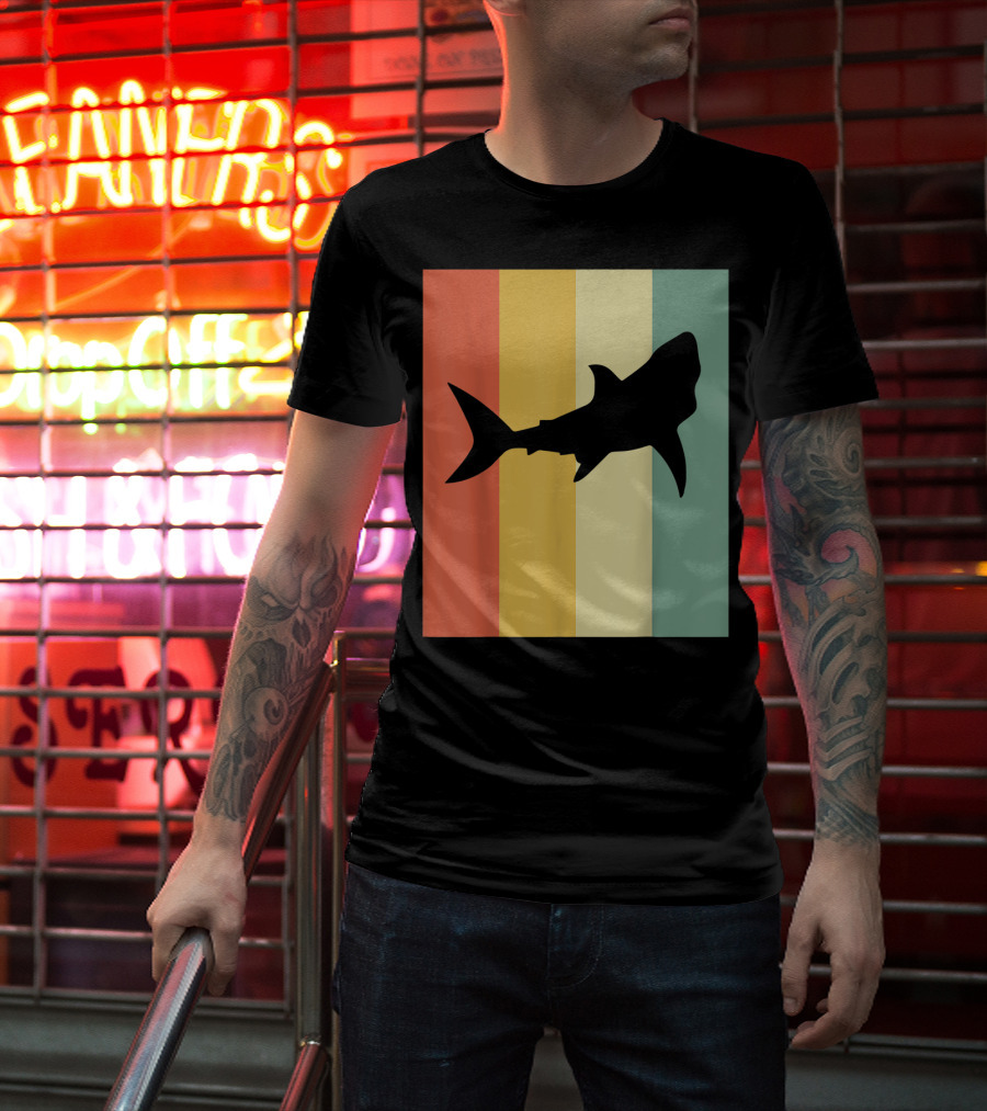 Shark Silhouette Retro Stripes T-Shirt