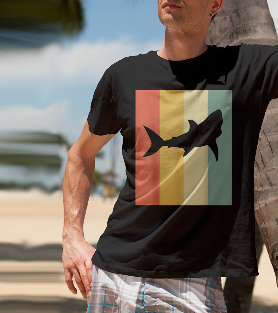 Shark Silhouette Retro Stripes T-Shirt