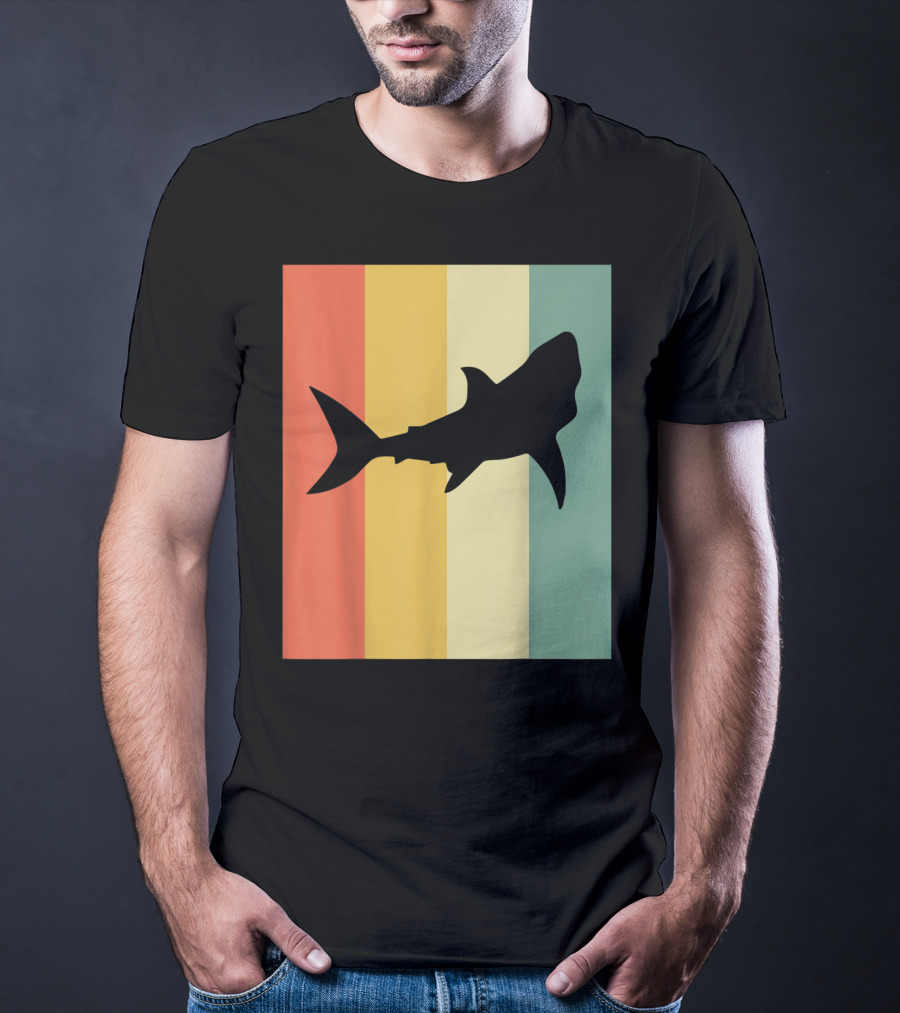 Shark Silhouette Retro Stripes T-Shirt