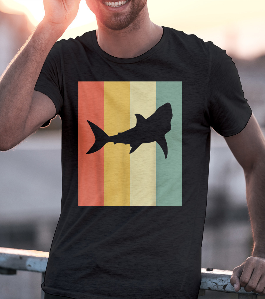 Shark Silhouette Retro Stripes T-Shirt