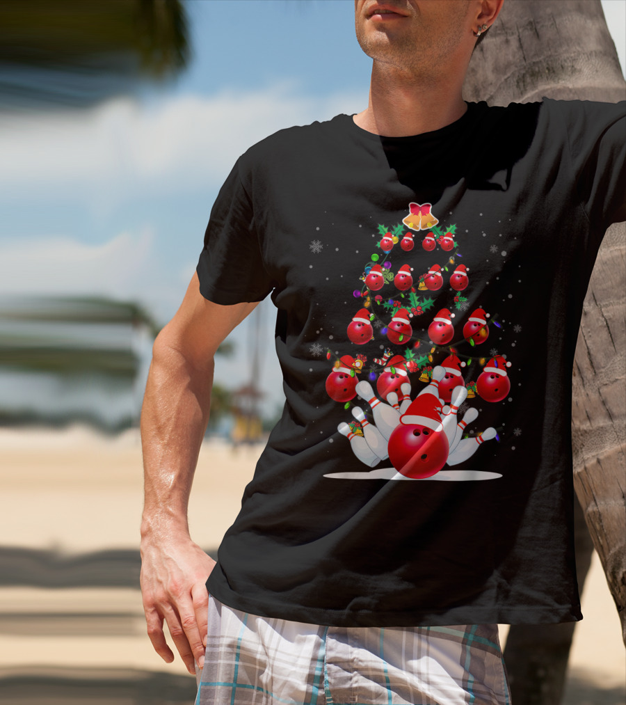 Bowling Balls Santa Hats Christmas Tree Holiday Lights Snowflakes T-Shirt