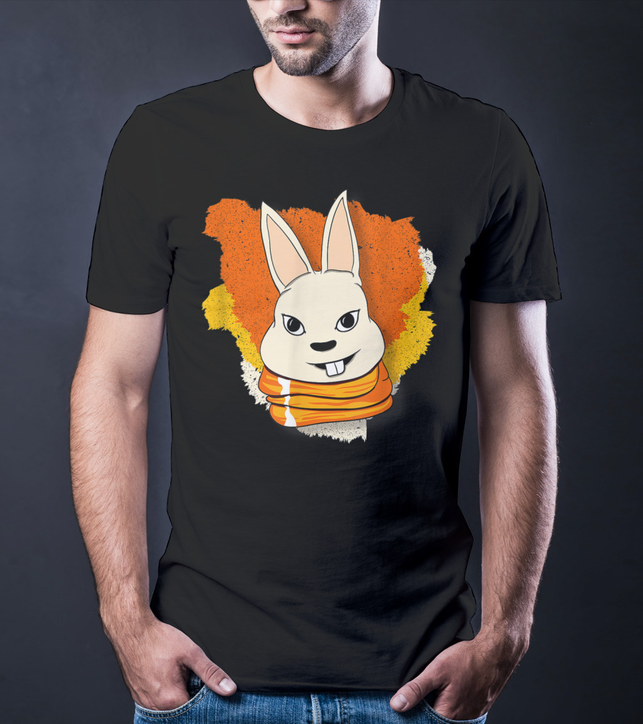 Bunny And Women For Easter Bunny Iconic Rabbit Illustration On Vibrant Orange Yellow Background T-Shirt
