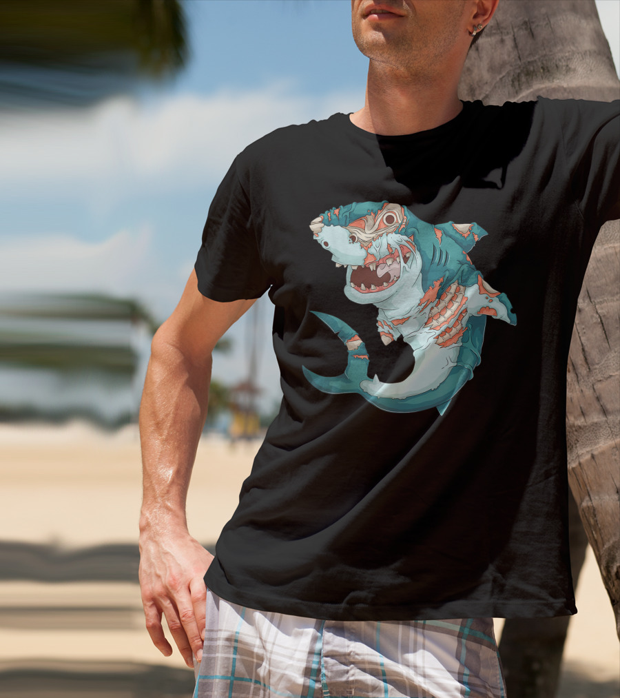 Cool Shark Zombie Funny Lazy Halloween T-Shirt