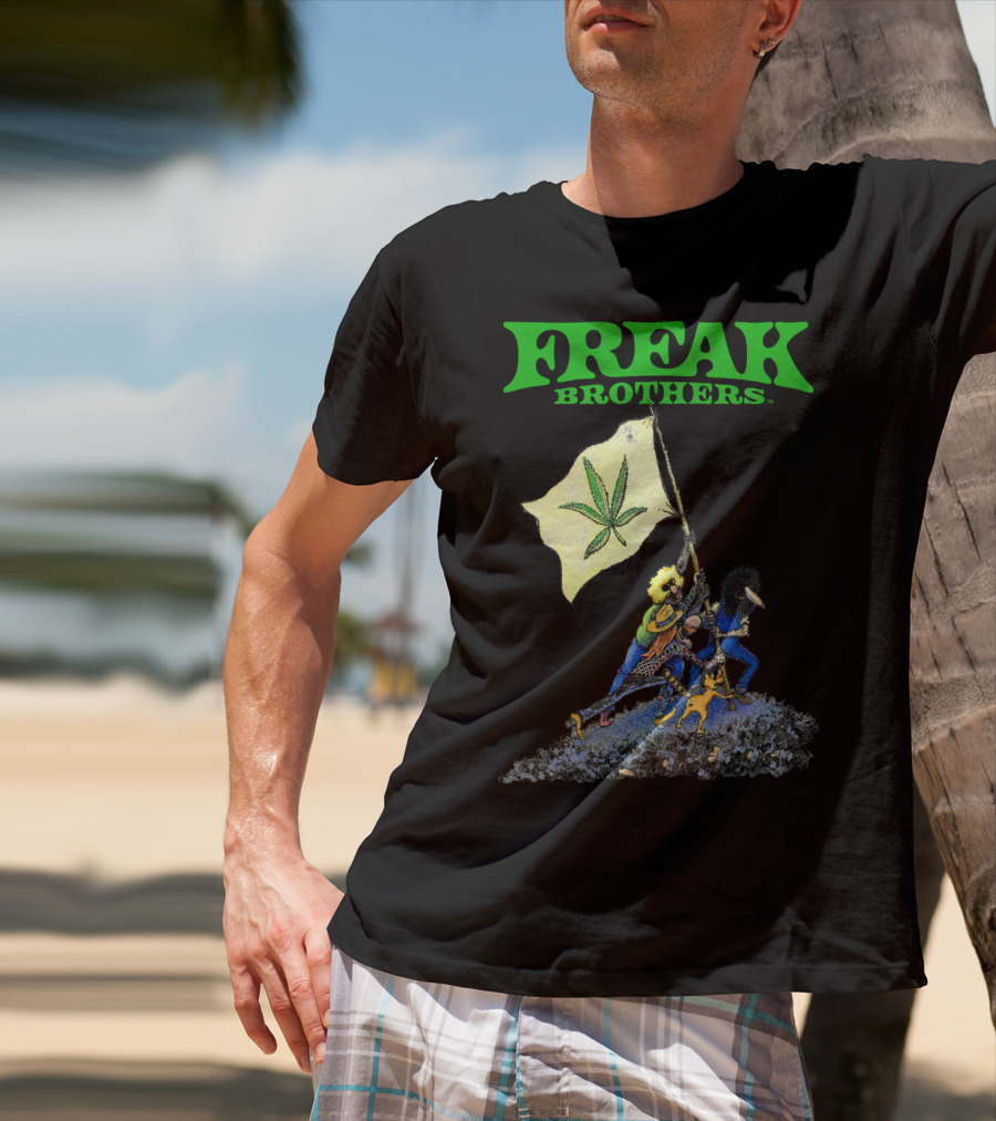 Freak Brothers Raise The Flag Cannabis Leaf Iconic Comic T-Shirt