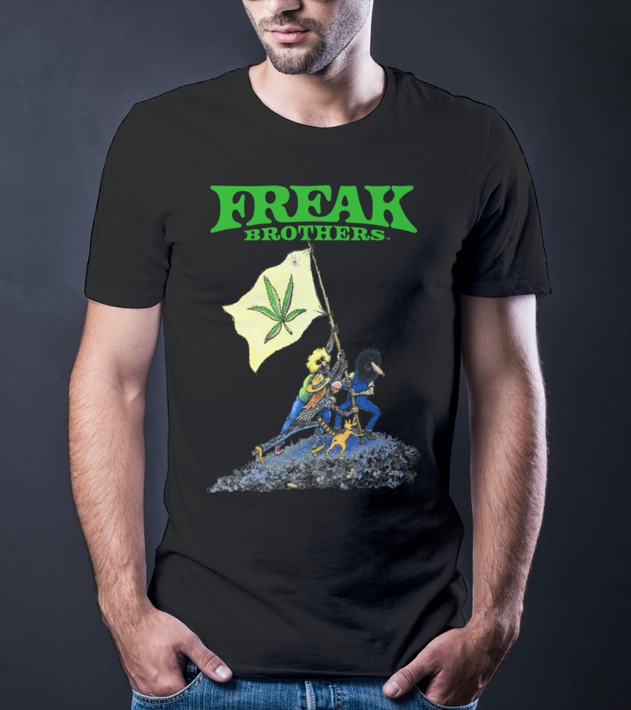Freak Brothers Raise The Flag Cannabis Leaf Iconic Comic T-Shirt
