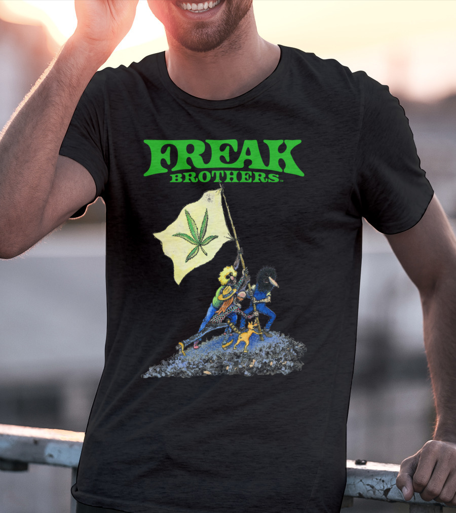 Freak Brothers Raise The Flag Cannabis Leaf Iconic Comic T-Shirt