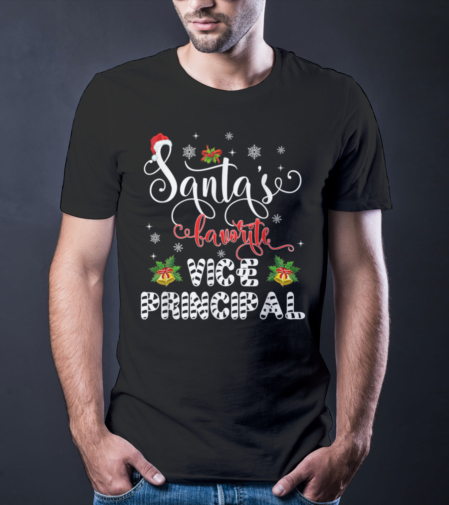 Santa's Favorite Vice Principal Christmas Holiday Snowflakes And Bells T-Shirt