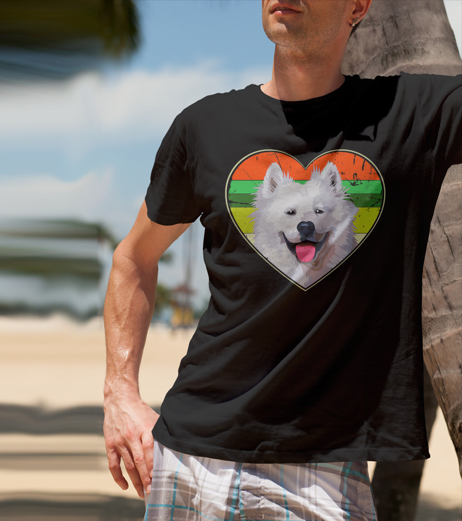 Heart American Eskimo Dog Rainbow Stripes T-Shirt