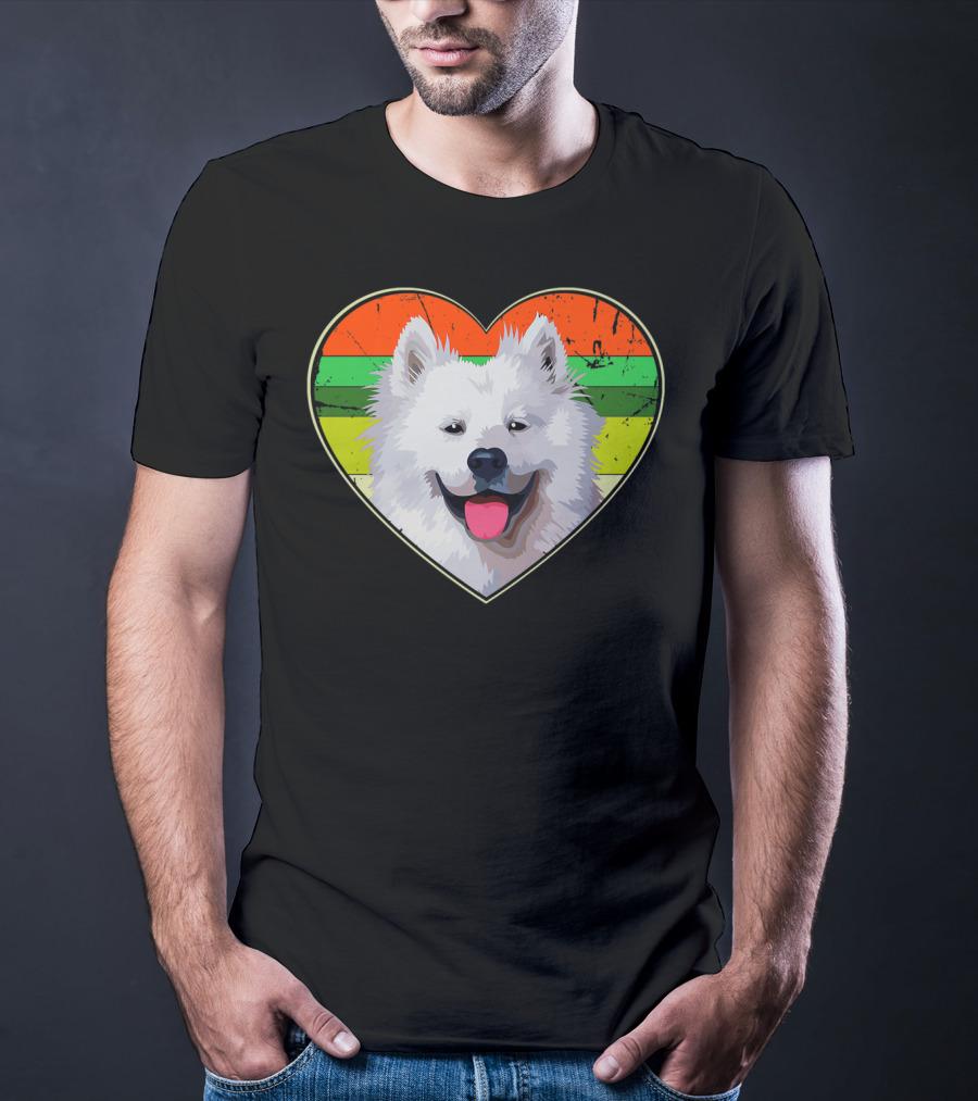 Heart American Eskimo Dog Rainbow Stripes T-Shirt
