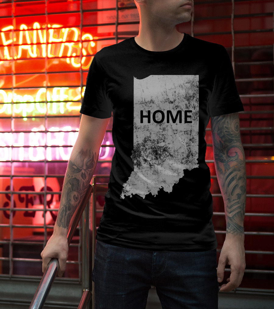Indiana Home State Grunge Text Map T-Shirt