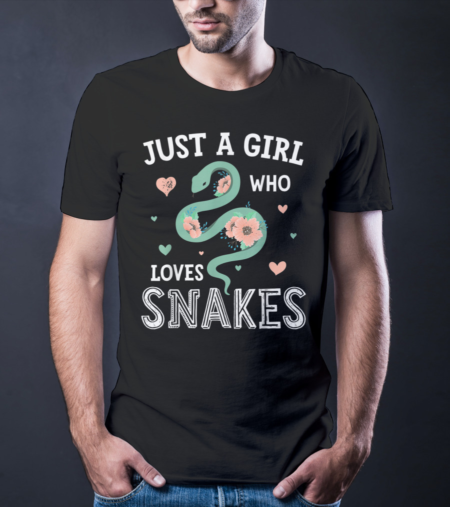 Just A Girl Who Loves Snakes With Hearts And Flowers T-Shirt