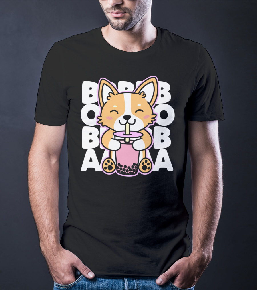 Kawaii Anime Corgi Boba Tea Cute Dog T-Shirt