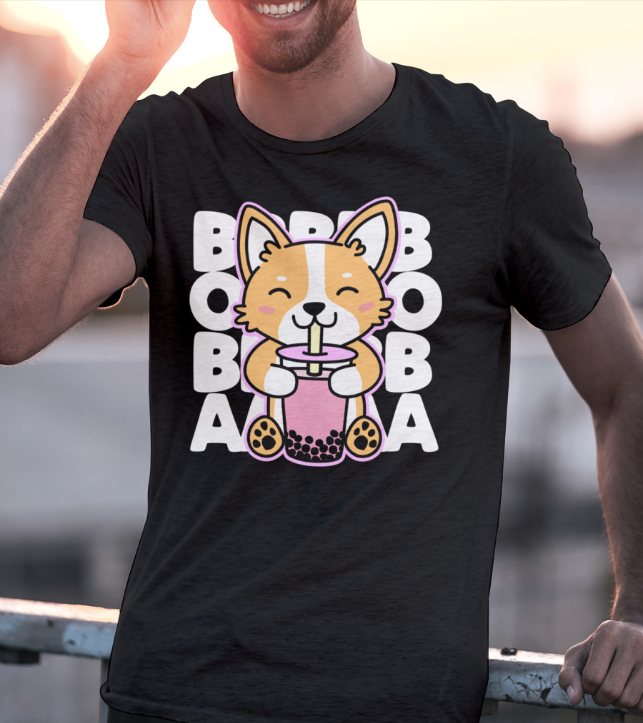 Kawaii Anime Corgi Boba Tea Cute Dog T-Shirt