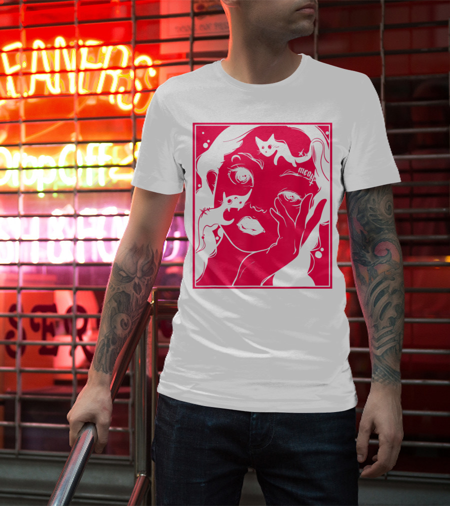 Kawaii Soft Grunge Egirl Aesthetic Harajuku Meow Black Cat Motif T-Shirt