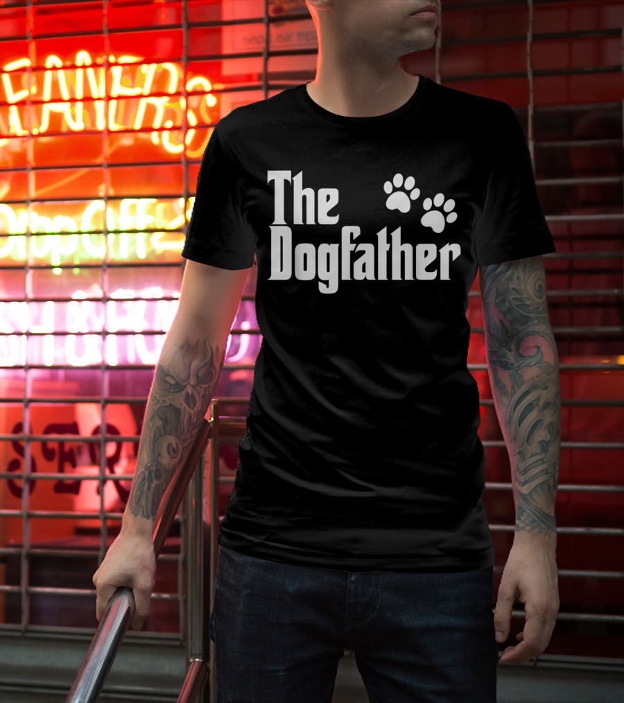 The Dogfather With Paw Prints Text T-Shirt