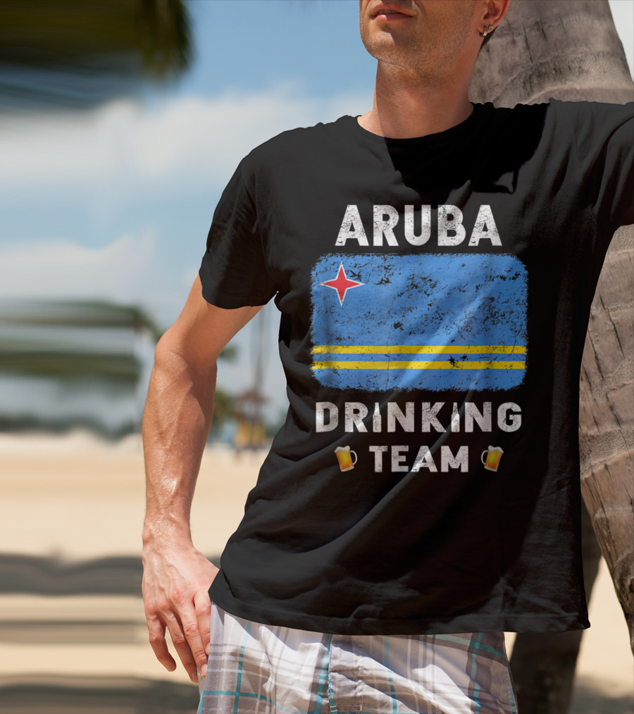Aruba Drinking Team Country Alcohol Beer Flag And Beer Mugs T-Shirt
