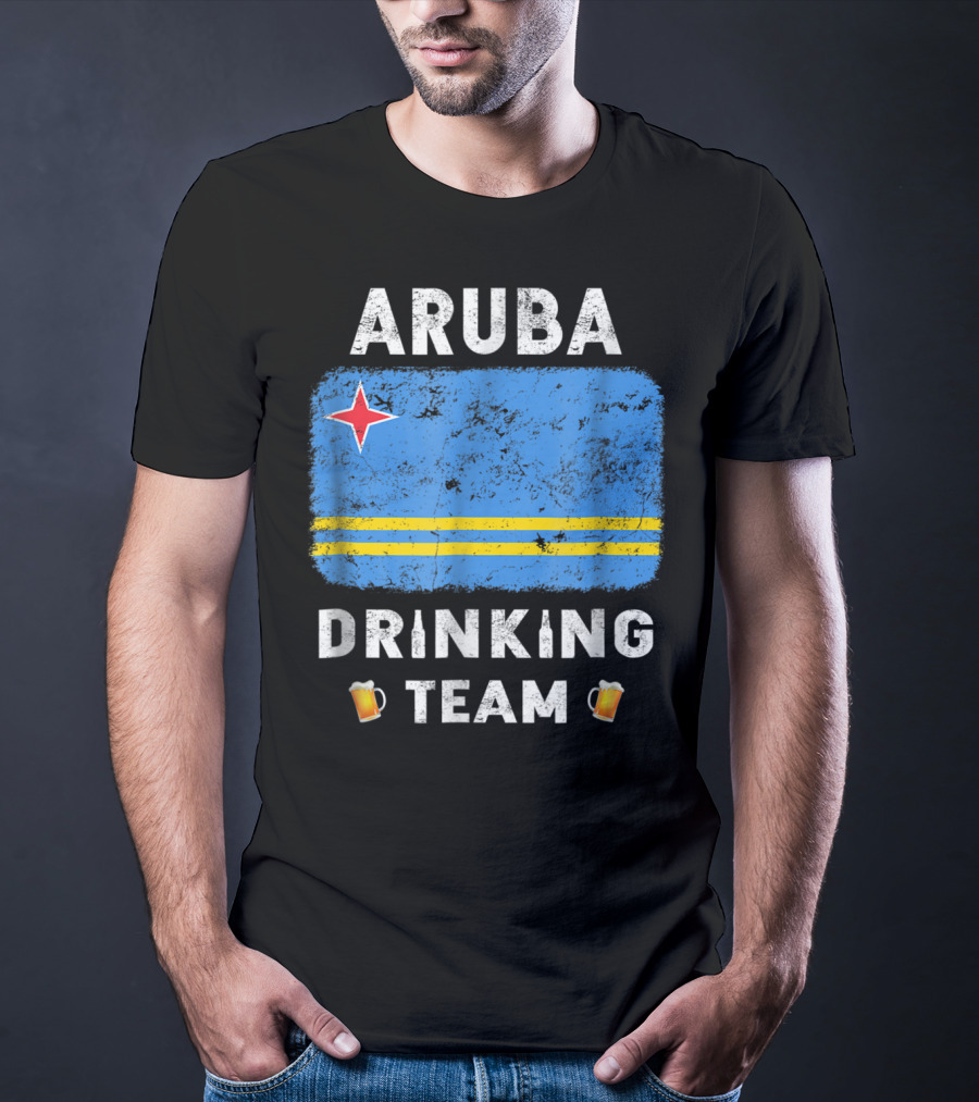 Aruba Drinking Team Country Alcohol Beer Flag And Beer Mugs T-Shirt