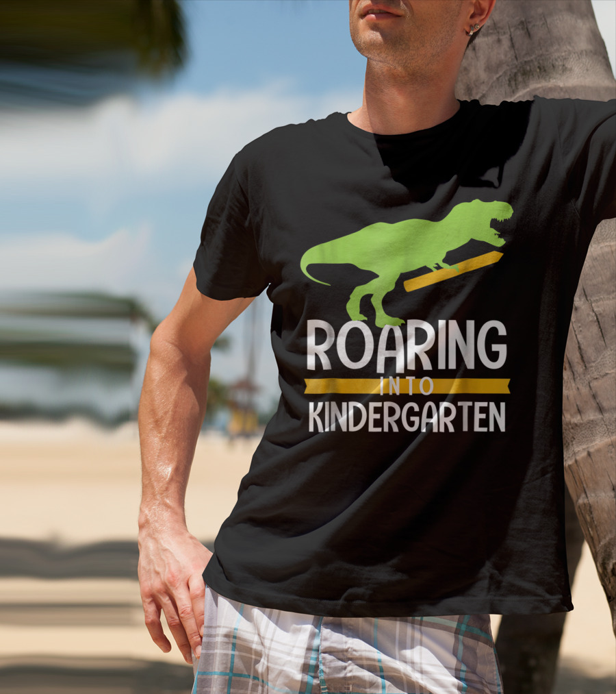 Roaring Into Kindergarten Back To School Dinosaur T-Shirt