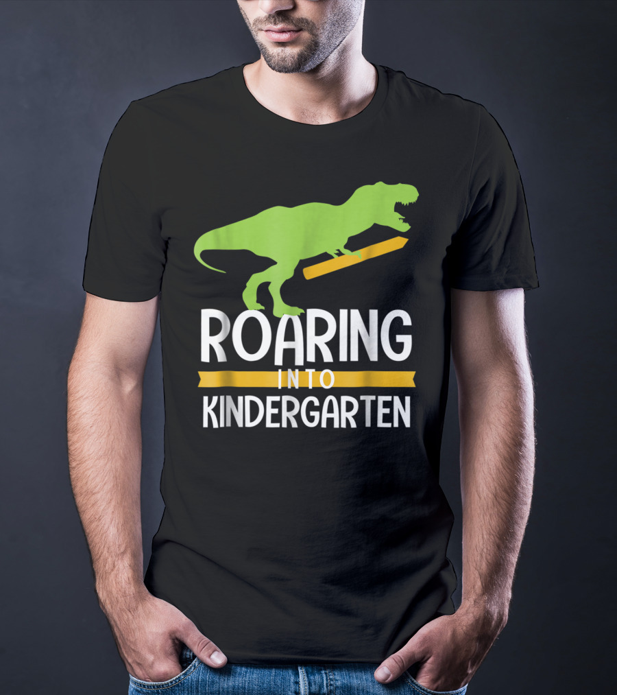Roaring Into Kindergarten Back To School Dinosaur T-Shirt