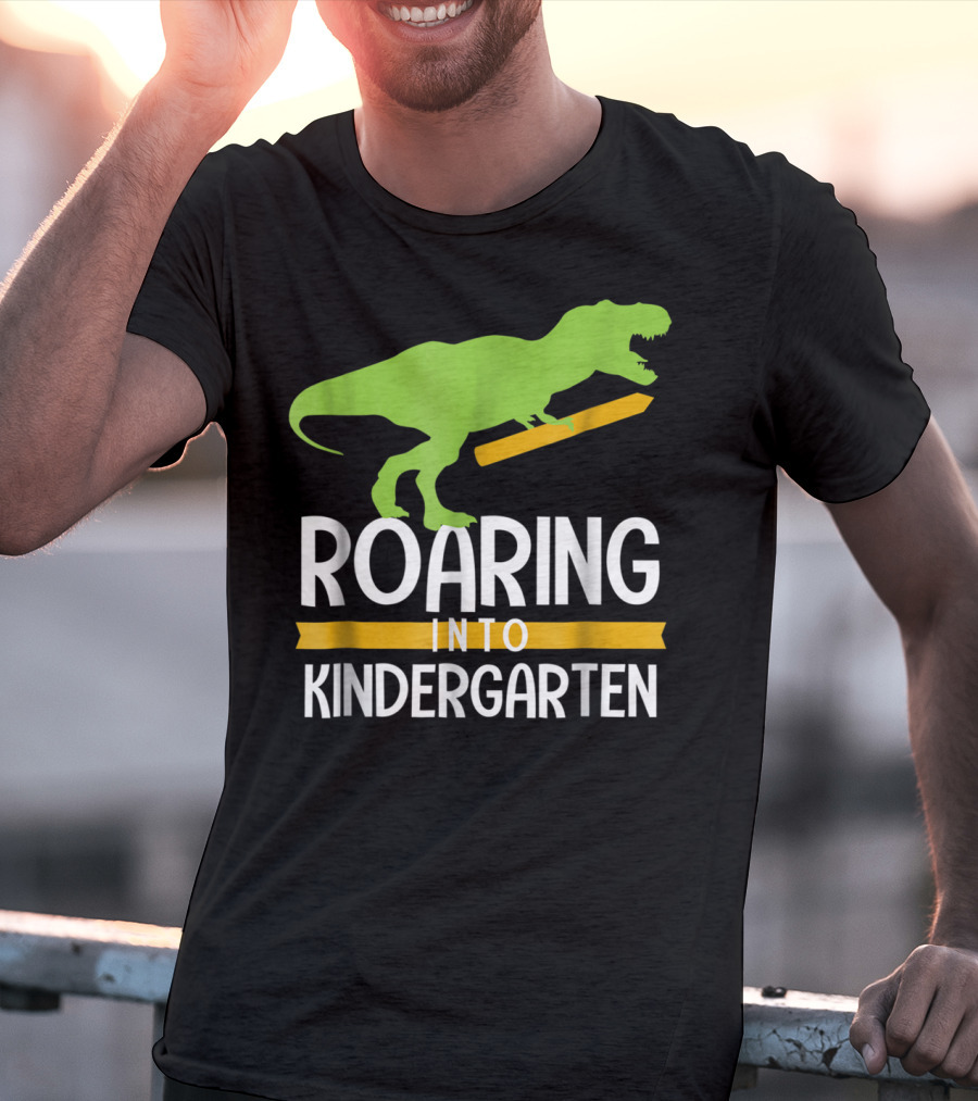 Roaring Into Kindergarten Back To School Dinosaur T-Shirt