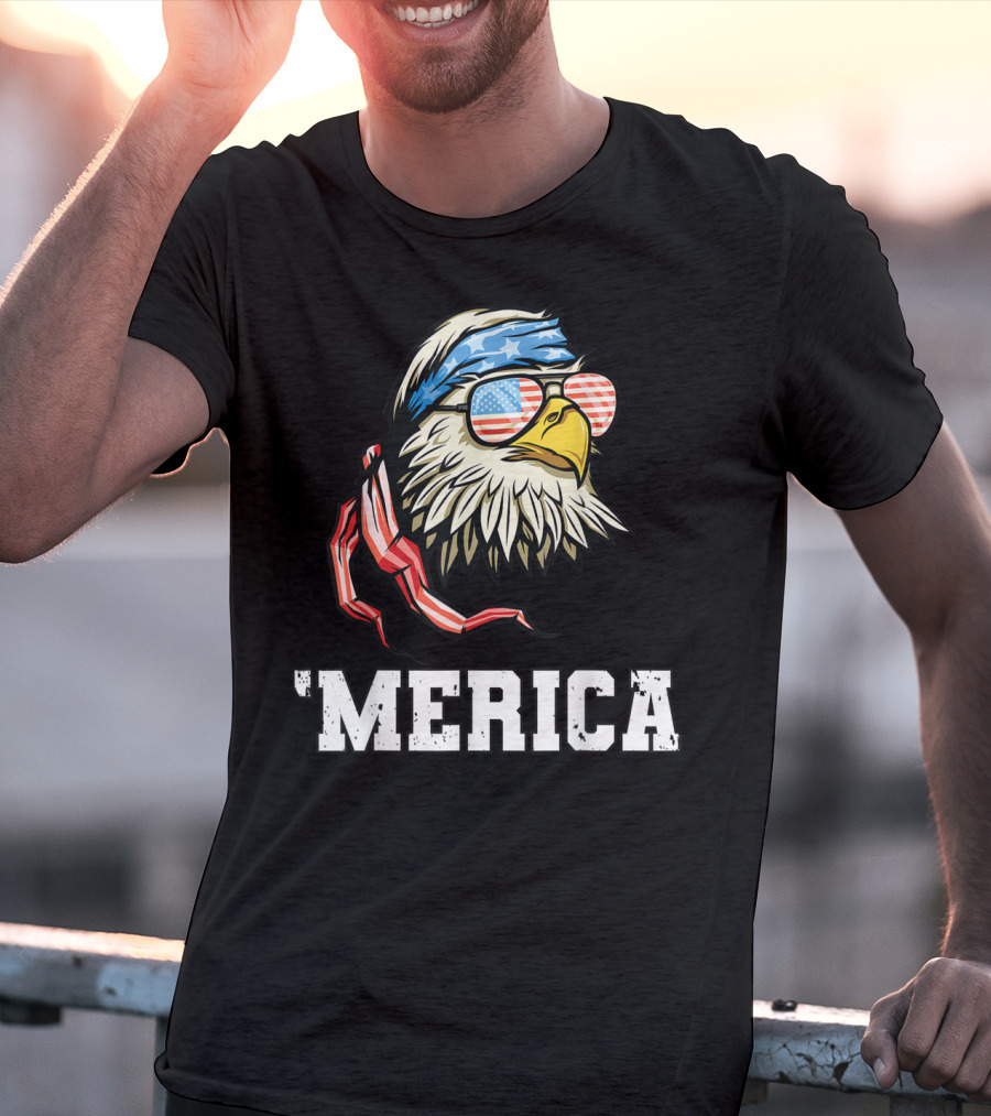 'Merica Bald Eagle USA Flag Bandana And Sunglasses T-Shirt