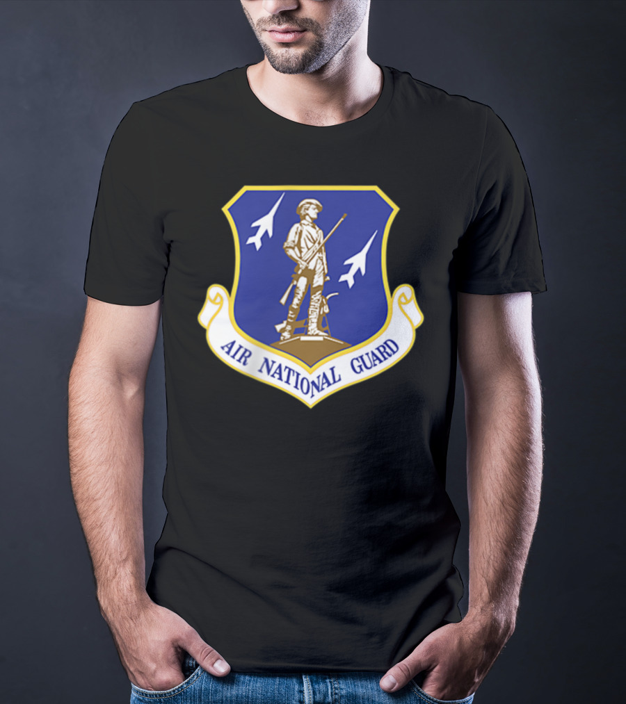 Air National Guard Military Veteran Morale PT Stat Shield Logo With Soldier And Jets T-Shirt
