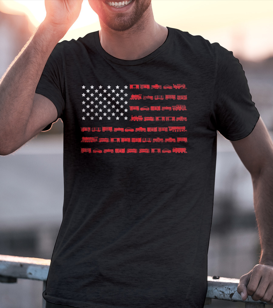 American Flag Train Conductor Stars And Trains T-Shirt