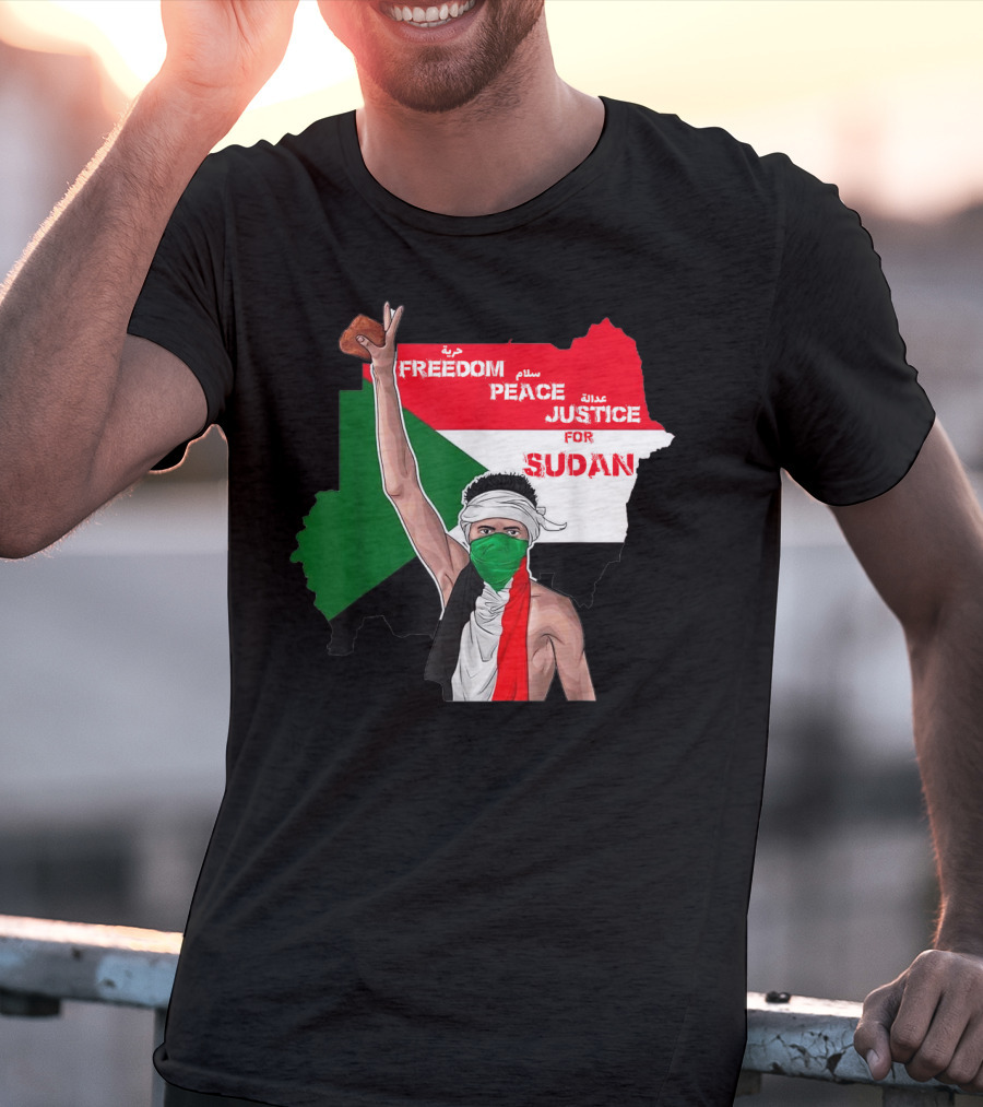 Freedom Peace Justice For Sudan Flag Arabic English Protester T-Shirt
