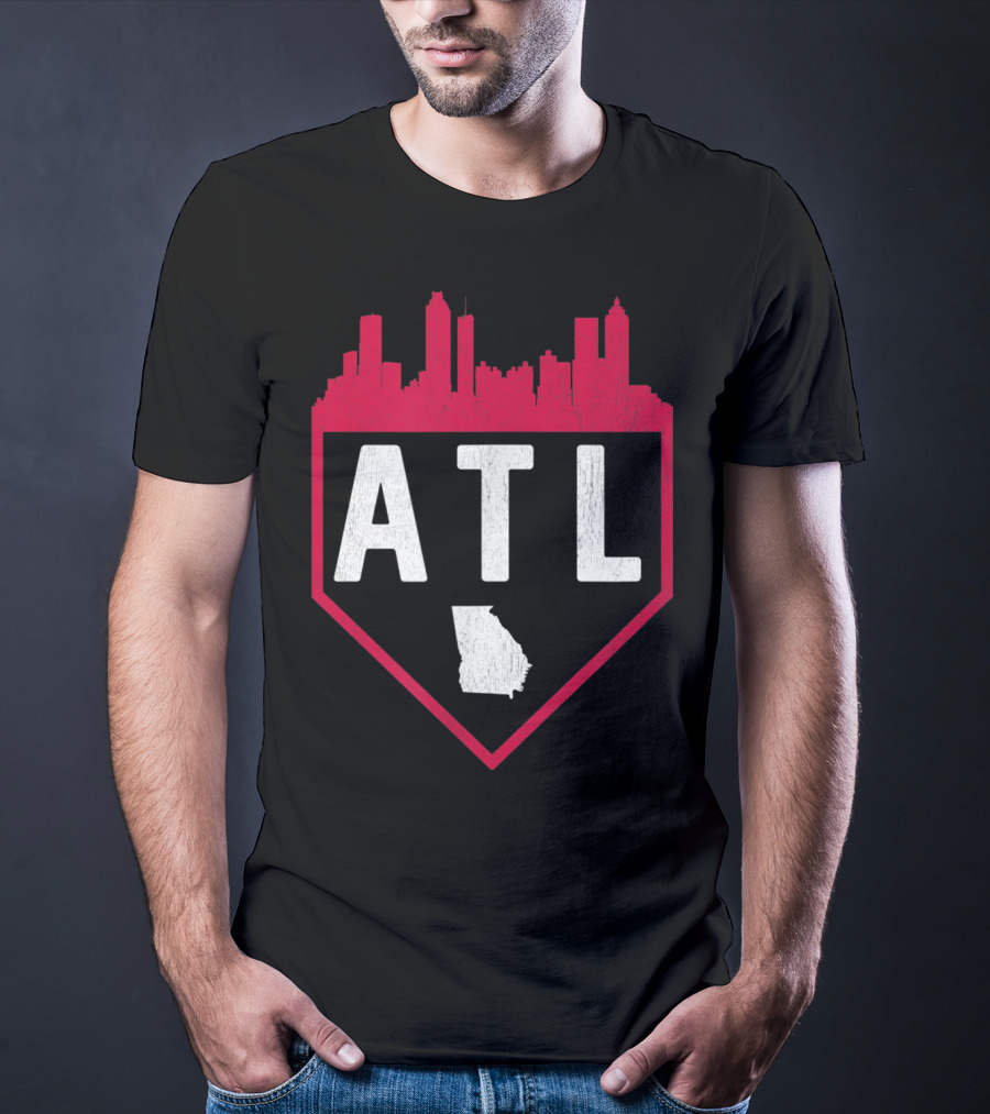 ATL Skyline Home Plate Atlanta Baseball Vintage Georgia T-Shirt