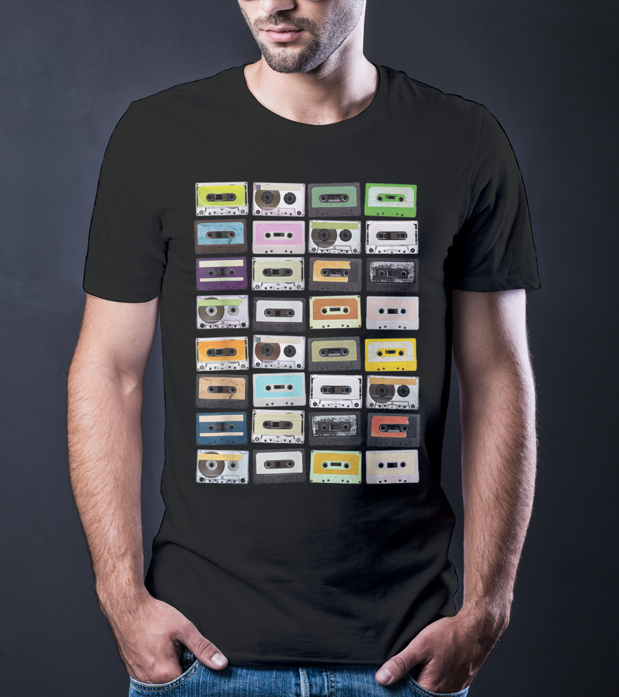 Colorful 1980s Cassette Tape Mixtapes Radio Music T-Shirt